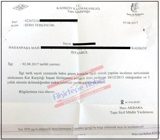 Noterden tapuya şerh koymak